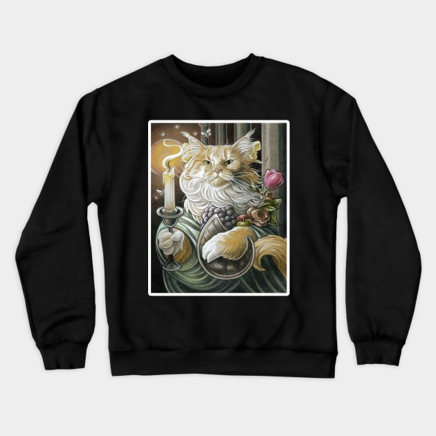 Candle Light Cat - White Outlined Version Crewneck Sweatshirt by Nat Ewert Art